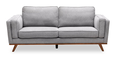 Kort & Co. Kassia 80" Linen-Look Fabric Condo Size Sofa with Wood Base and Legs - Grey | Sofa Kassia de Kort & Co. de 80 po de format condo en tissu d’apparence lin avec base et pattes en bois - gris