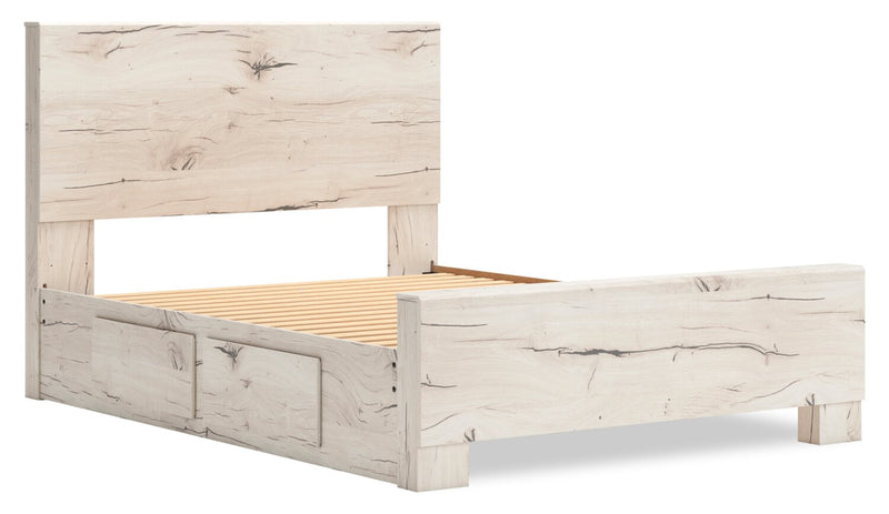 Derekson Storage Bed with 2 Built-In Side Drawers, Rustic White - Queen Size