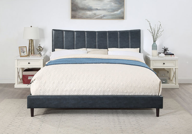 Paseo Platform Bed in Navy Vegan-Leather Fabric - King Size