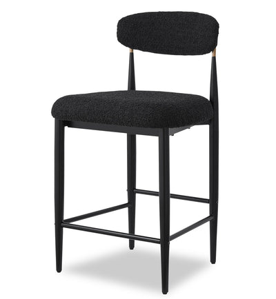 Kort & Co. Capri Counter-Height Stool with Boucle Fabric & Gold Accent, 26"H, Metal - Black | Tabouret 26 po Capri de Kort & Co. de hauteur comptoir en métal avec tissu bouclé et touches dorées - noir