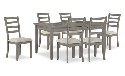 Cove 7pc Dining Table Set with Table & 6 Chairs, Storage Drawers, Melamine, 66"W - Grey | Ensemble de salle à manger Cove 7 pièces en mélamine avec table de 66 po (L), tiroirs de rangement et 6 chaises - gris