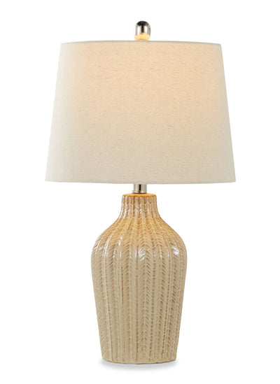 Willa Rockwell 23" Contemporary Ceramic Table Lamp in Cuban Sand Ceramic, Polished Nickel and Natural Linen Shade | Lampe de table contemporaine Willa Rockwell de 23 po en céramique de couleur sable cubain, en nickel poli et avec abat-jour lin naturel