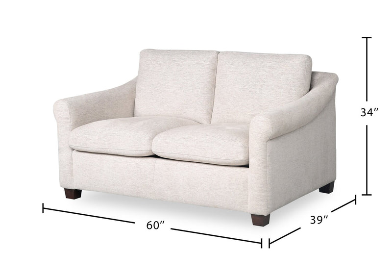 Mallie 60\" Chenille Fabric Loveseat with Rolled Arms and Wood Legs - Shell White