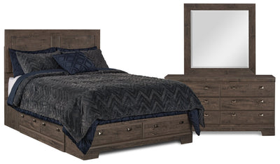 Yorkdale 5pc Bedroom Set with 6-Drawer Storage Bed, Dresser & Mirror, Grey - Queen Size | Ensemble de chambre à coucher Yorkdale 5 pièces avec lit de rangement à 6 tiroirs, commode et miroir…
