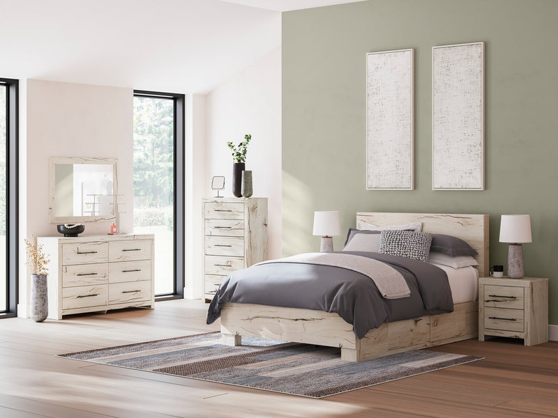 Derekson Storage Bed with 2 Built-In Side Drawers, Rustic White - Queen Size