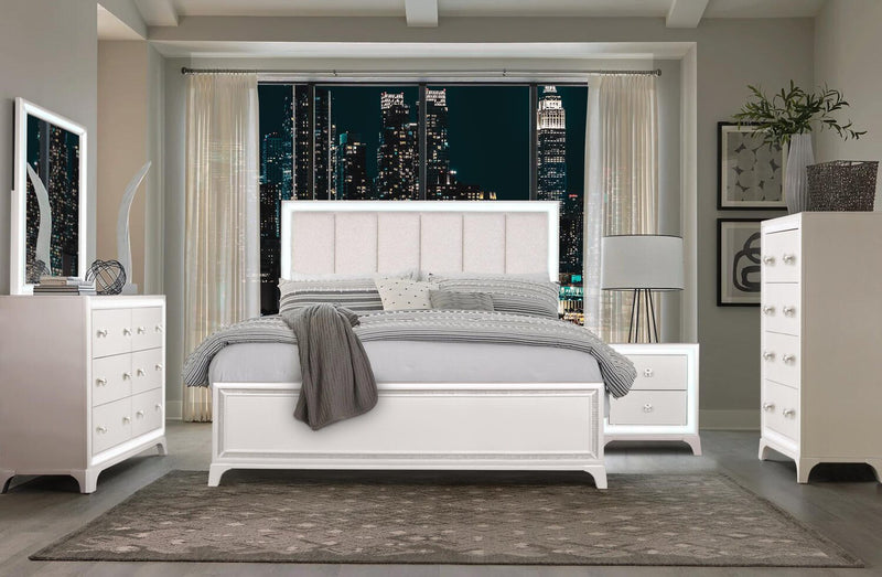 Halo Bedside 2-Drawer Nightstand with LED Light, 21\"W x 24\"H, Glam - White