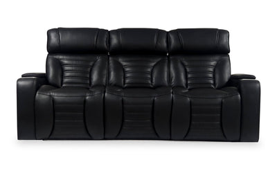 Zen 86" Leather-Look Fabric Power Reclining Massage Sofa with Power Headrests and Drop-Down Console - Black | Sofa de massage à inclinaison électrique Zen de 86 po en tissu d’apparence cuir avec appuie-têtes électriques et console rabattable - noir