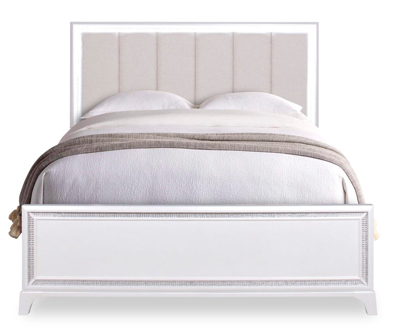 Halo Panel Bed with Headboard & Frame, LED, Glam, White - King Size