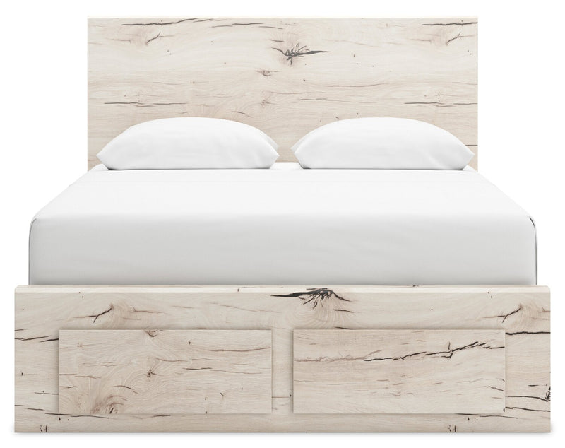 Derekson Storage Bed with 2 Built-In Footboard Drawers, Rustic White - Queen Size