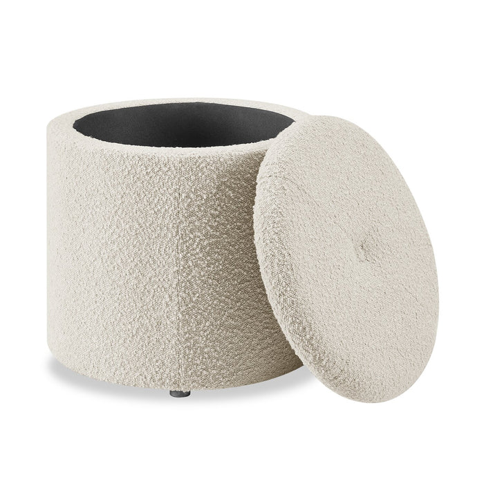 Ontario 14.75\" Round Fabric Storage Ottoman - White