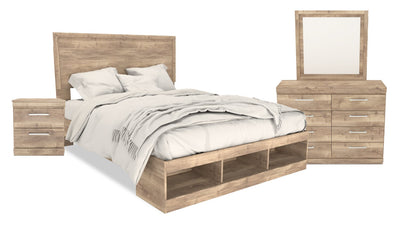 Oakley 6pc Bedroom Set with Storage Bed, Dresser, Mirror & Nightstand, Made in Canada, Natural - Queen Size | Ensemble de chambre à coucher Oakley 6 pièces fabriqué au Canada avec lit de rangement, commode, miroir et table de nuit - format grand lit