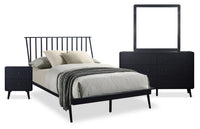 Milan 6pc Bedroom Set with Bed, Dresser, Mirror & Nightstand, Mid-Century Modern, Black - Full Size