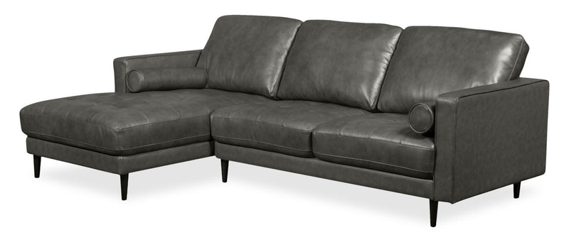 Edge 2-Piece Left-Facing Genuine Leather Sectional with Wood Legs and Removable Back Cushions - Grey