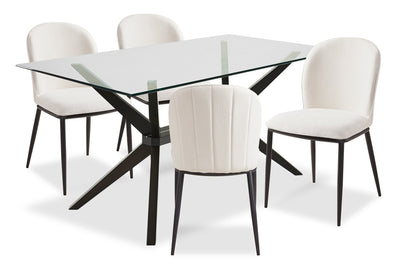 Ace 5pc Dining Set with Table & 4 Chairs, Glass Top, 63"W - Brown & Ivory | Ensemble de salle à manger Ace 5 pièces avec table de 63 po (L), dessus en verre et 4 chaises - brun et ivoire