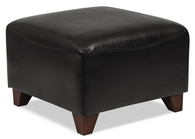 Zello 22.5" Faux Leather Ottoman with Wood Legs - Black | Pouf Zello de 22,5 po en similicuir avec pattes en bois - noir