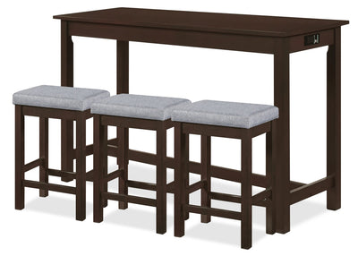 Noah 60” Modern Dinette with 3 Counter-Height Stools and USB Ports - Espresso | Coin-repas moderne Noah de 60 po avec 3 tabourets de hauteur comptoir et ports USB - espresso