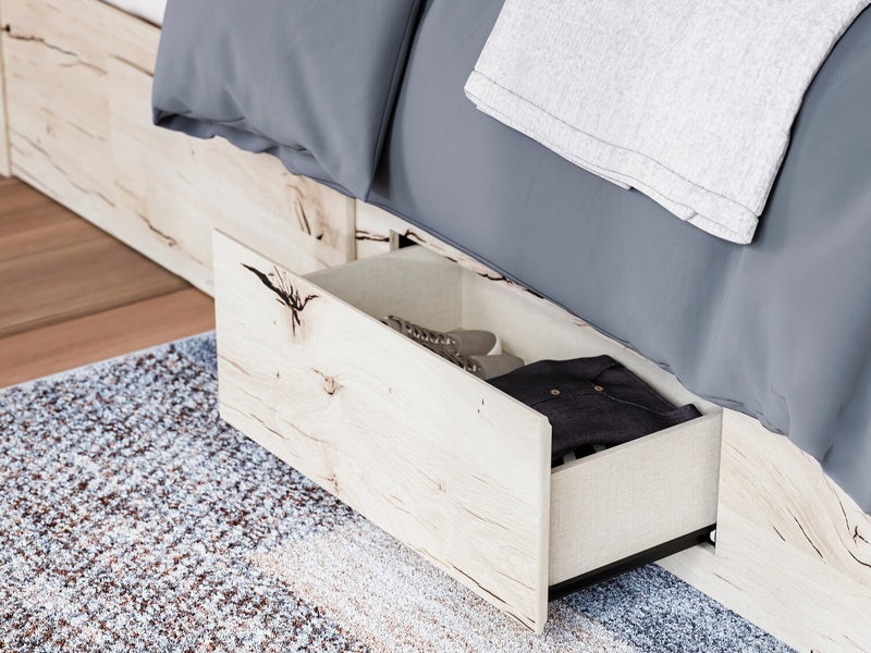 Derekson Storage Bed with 2 Built-In Side Drawers, Rustic White - Queen Size