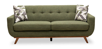 Kort & Co. Freeman 80” Linen-Look Fabric Condo Size Sofa with Wood Legs - Avocado Green | Sofa Freeman de Kort & Co. de 80 po de format condo en tissu d’apparence lin avec base et pattes en bois - vert avocat