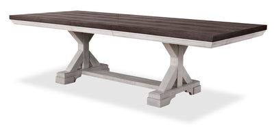Willow Dining Table with Trestle Base, 84-106"W Extension - Rustic White & Brown | Table de salle à manger Willow avec base à tréteaux et rallonge de 84 po à 106 po (L) - blanc rustique et brune