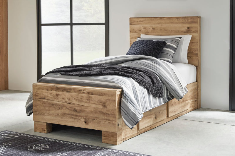 Derekson Storage Bed with 2 Built-In Side Drawers for Kids, Natural - Twin Size
