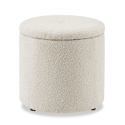 Ontario 14.75" Round Fabric Storage Ottoman - White|Pouf de rangement rond Ontario de 14,75 po en tissu - blanc