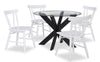 Remi 5pc Dining Set with Table & 4 Slat-Back Chairs, Glass & Wood, 42\"W Round- Black & White