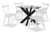 Remi 5pc Dining Set with Table & 4 Slat-Back Chairs, Glass & Wood, 42