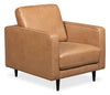 Edge 35\" Genuine Leather Chair with Wood Legs and Removable Back Cushion - Brown