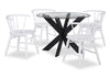 Remi 5pc Dining Set with Table & 4 Spindle-Back Chairs, Glass & Wood, 42\"W Round - Black & White