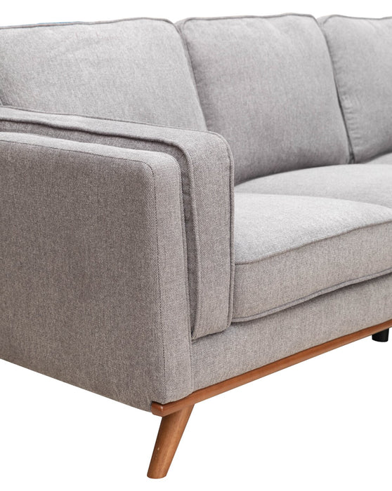 Kort & Co. Kassia 2-Piece Linen-Look Fabric Sectional with Wood Base and Legs - Grey