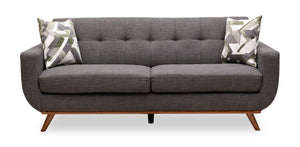 Kort & Co. Freeman 80” Linen-Look Fabric Condo Size Sofa with Wood Legs - Charcoal Grey