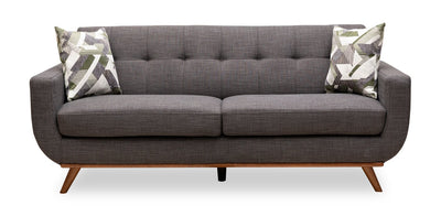 Kort & Co. Freeman 80” Linen-Look Fabric Condo Size Sofa with Wood Legs - Charcoal Grey | Sofa Freeman de Kort & Co. de 80 po de format condo en tissu d’apparence lin avec base et pattes en bois - gris anthracite