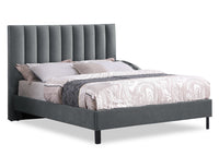 Amos Upholstered Platform Bed in Charcoal Fabric with Channelled Headboard - King Size