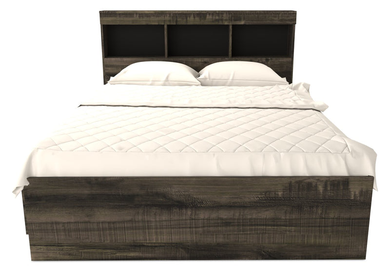 Riley Mates Bed with Bookcase Headboard Set for Kids, Made in Canada, Grey - Full Size