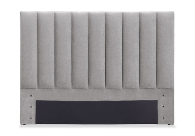Amos Upholstered Headboard in Grey Fabric, Channelled - King Size | Tête de lit rembourrée Amos en tissu gris en canaux - format très grand lit