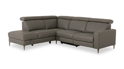 Valentino 3-Piece Left-Facing Genuine Leather Power Reclining Sectional with Adjustable Headrests - Grey | Sofa sectionnel de gauche à inclinaison électrique Valentino 3 pièces en cuir véritable avec appuie-têtes réglables - gris