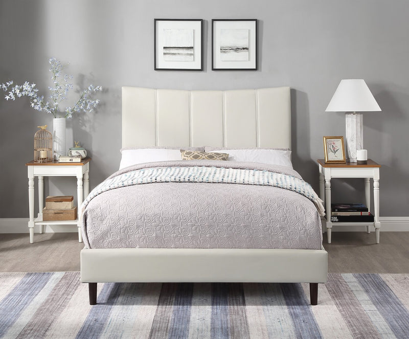 Paseo Platform Bed in Taupe Vegan-Leather Fabric - Full Size