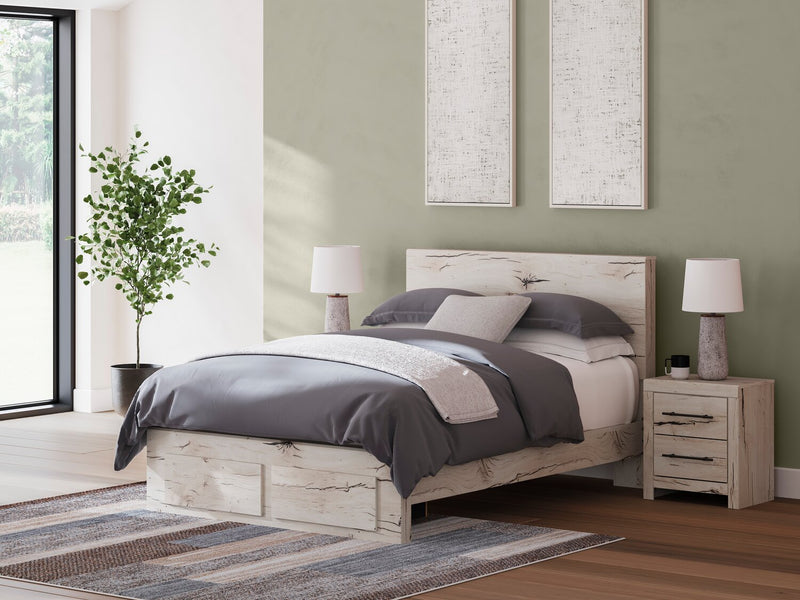 Derekson Storage Bed with 2 Built-In Footboard Drawers, Rustic White - Queen Size