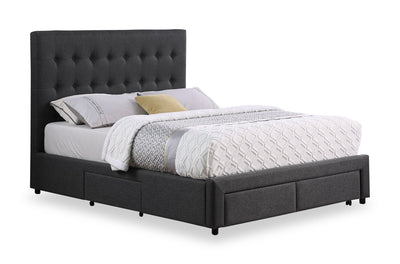 Beck Upholstered Storage Bed in Dark Grey Fabric, Button Tufted - Full Size | Lit rembourré Beck en tissu gris foncé avec rangement et capitonnage à boutons - format lit double