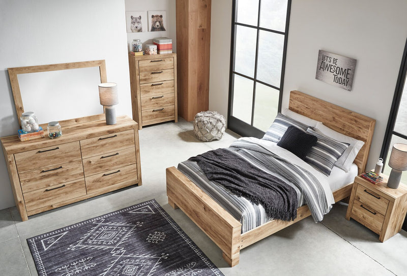 Derekson Panel Bed with Headboard & Frame, Natural - Full Size