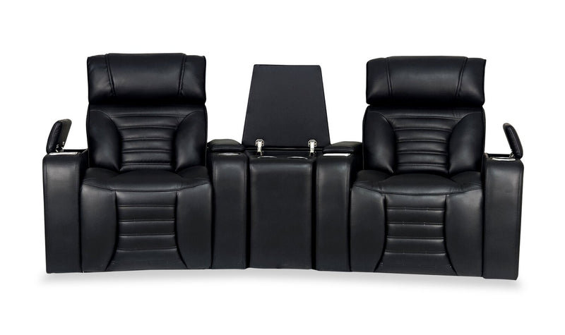 Zen 3-Piece Leather-Look Fabric Home Theatre Power Reclining Sectional with Massage and Storage Console - Black