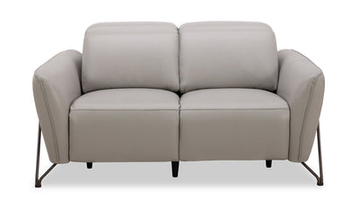 Riviera Top-Grain Genuine Leather Power Reclining Loveseat - Light Grey | Causeuse à inclinaison électrique Riviera en cuir véritable de qualité supérieure - gris clair