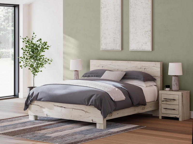 Derekson Panel Bed with Headboard & Frame, Rustic White - King Size