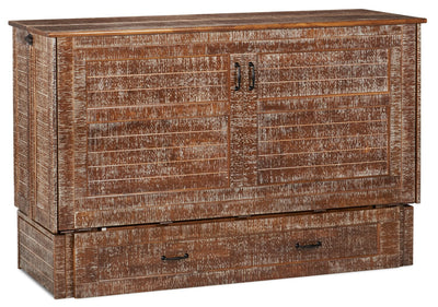 Parker Cabinet Bed with Memory Foam Mattress, Weathered Brown - Queen Size | Armoire-lit Parker - Brun
