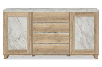 Vega Dining Server with Storage & 4 Drawers, Marble Look, 66"W - Natural & White | Desserte de salle à manger Vega de 66 po (L) en imitation de marbre avec rangement et 4 tiroirs - naturelle et blanche