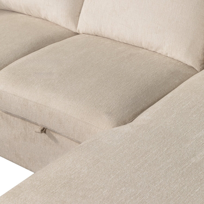 Envy 3-Piece Chenille Fabric Sleeper Sectional with Two Storage Chaises - Almond Beige