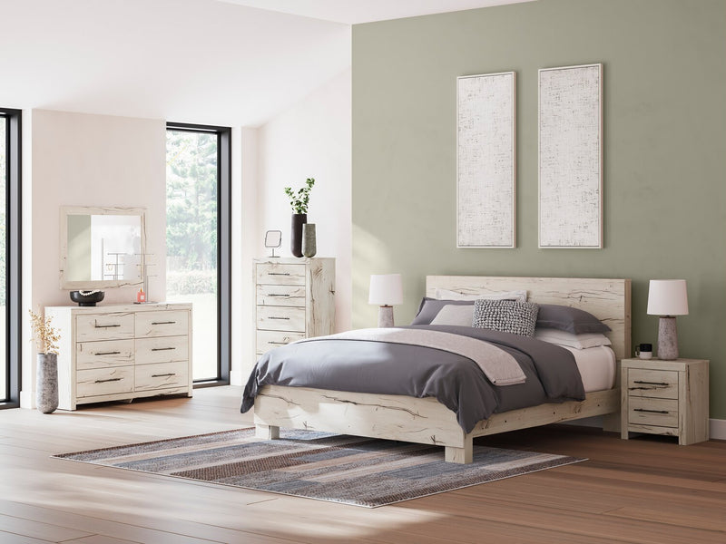 Derekson Panel Bed with Headboard & Frame, Rustic White - King Size