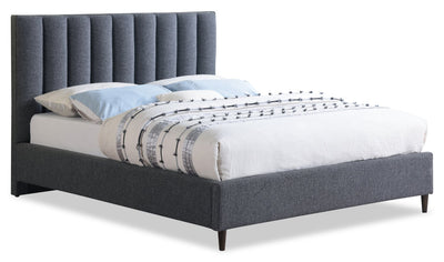 Kort & Co. Rain Upholstered Platform Bed in Charcoal Fabric, Tufted - King Size | Lit plateforme rembourré Rain de Kort & Co. en tissu anthracite capitonné - format très grand lit