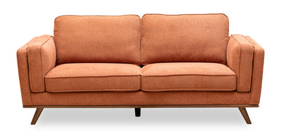 Kort & Co. Kassia 80" Linen-Look Fabric Condo Size Sofa with Wood Base and Legs - Orange | Sofa Kassia de Kort & Co. de 80 po de format condo en tissu d’apparence lin avec base et pattes en bois - orange