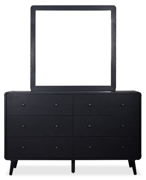Milan Bedroom 6-Drawer Dresser, Mid-Century Modern, 59\"W x 36\"H - Black